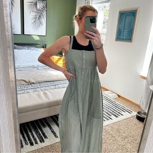 Natural Life Maxi Dress Womens XS Green Sleeveless Square Neck Button Front NWT